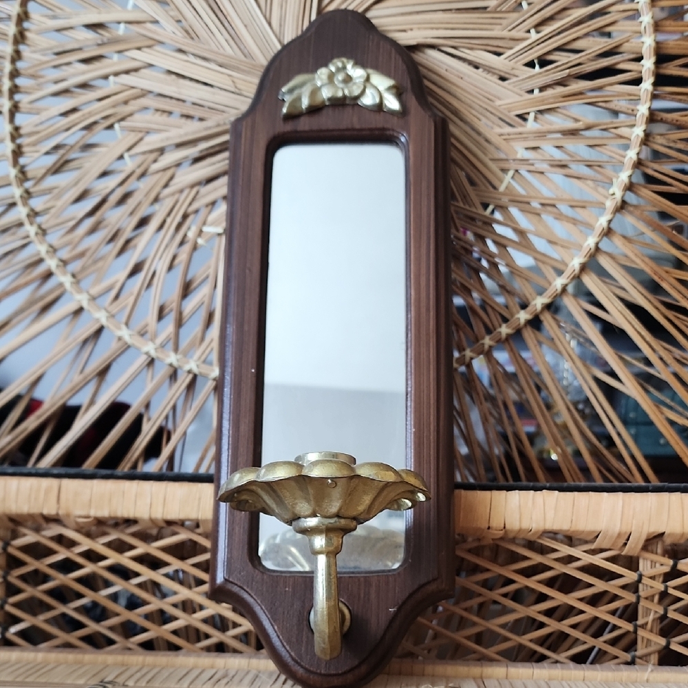 Vintage faux wood with mirror candle sconce